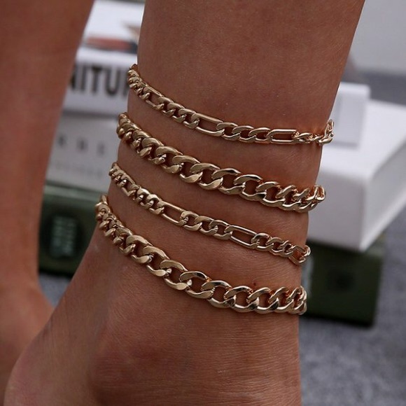 Gold Multi-Layed Anklet/ Ankle Bracelet W Links & Lobster Clasp 2 Close - Picture 4 of 5